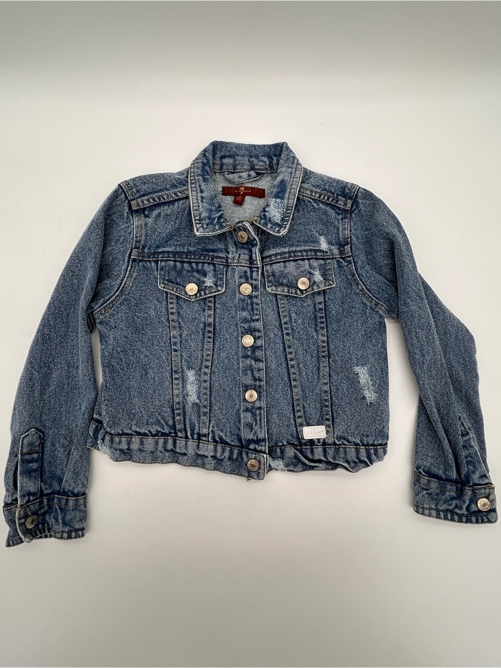 7 For All Mankind Girls' Distressed Blue Denim Jacket Size 6 - Picture 1 of 11